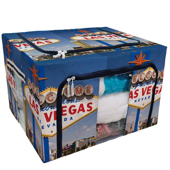 PKQWTM Welcome to Las Vegas with NEW GRASS Storage Bag Clear Window Storage Bins Boxes Large Capacity Foldable Stackable Organizer With Steel Metal Frame For Bedding,Clothes,Closets, Bedrooms