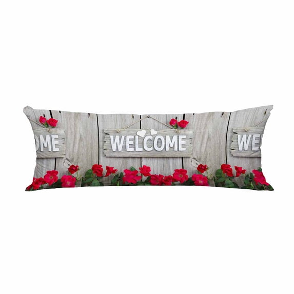 PKQWTM Welcome Rustic Wood Fence Flower Border Red Roses Long Body Pillow Case Cover Pillow Cushion Size 20x60 Inches