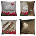 thumbnail image 1 of PKQWTM Welcome Rustic Wood Fence Flower Border Red Roses Reversible Mermaid Cushion Cover Home Decor Sequin Pillow Case Size 20x20 inches, 1 of 2