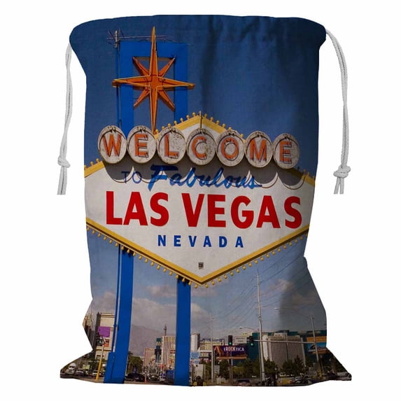 PKQWTM Welcome to Las Vegas with NEW GRASS Storage Basket Laundry Bag with Drawstring Size 24x32 Inch