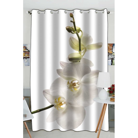 PKQWTM White Dendrobium Orchid Practical heat insulation Shading Window Curtain Size 52(W) x 84(H) inches (One Piece)
