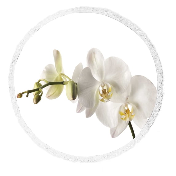 PKQWTM White Dendrobium Orchid Round Beach Towel Beach Mats Shawl Blanket Yoga Mat with Tassels Beach Throw Towel