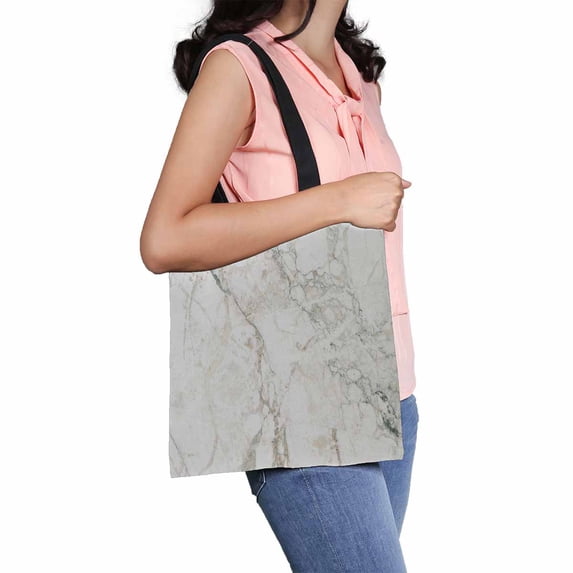 PKQWTM White Marble Texture Canvas Shoulder Bags Handbags Tote Bags Shopping Bag