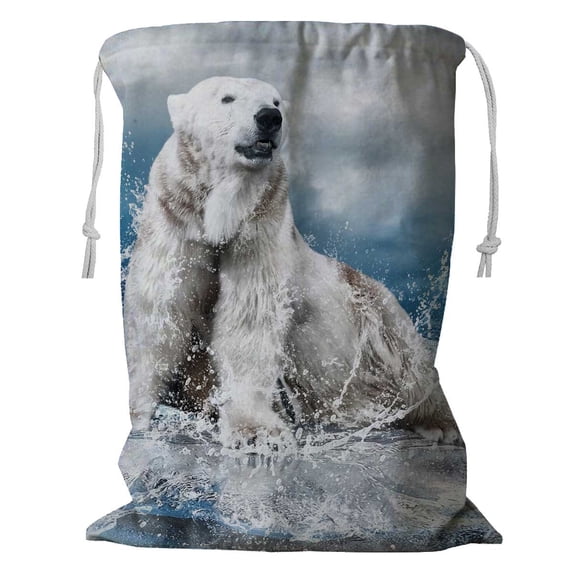 PKQWTM White Polar Bear Hunter On The Ice In Water Drops Storage Basket Laundry Bag with Drawstring Size 18x24 Inch