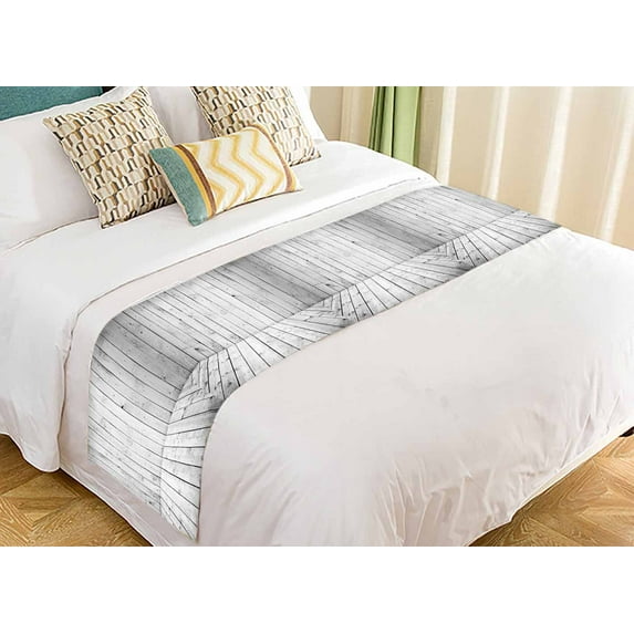 PKQWTM White Wooden Floor Wall Bed Runner Bedroom Bedding Decor Bedding Scarf Size 20x95 inches