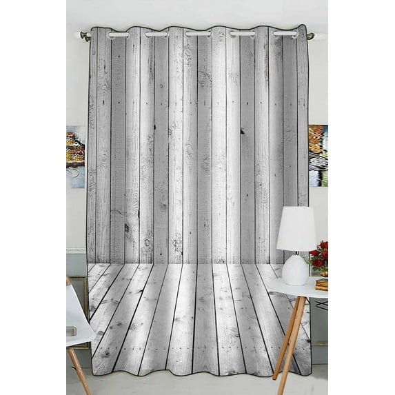 PKQWTM White Wooden Floor Wall Practical heat insulation Shading Window Curtain Size 52(W)x84(H) inches(One Piece)