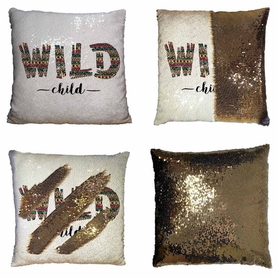 PKQWTM Wild Child Reversible Mermaid Cushion Cover Home Decor Sequin Pillow Case Size 20x20 inches