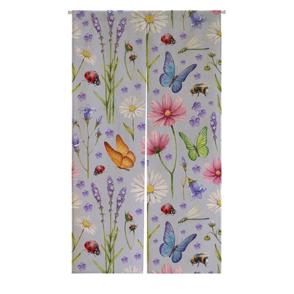 PKQWTM Wild Flowers And Insects Watercolor Summer Pattern Door Curtain Window Cover Home Decor Hanging Curtain Size 85x150 CM