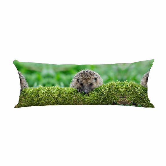 PKQWTM Wild Hedgehog On A Green Moss Covered Log With A Green Long Body Pillow Case Cover Pillow Cushion Size 20x60 Inches