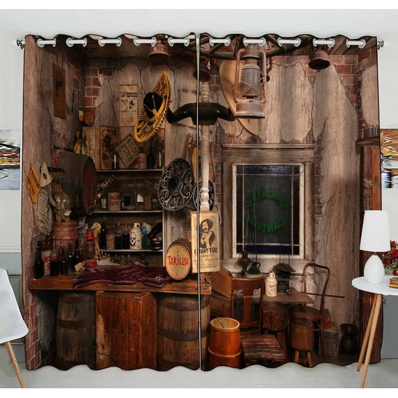 PKQWTM Wild West Saloon Practical heat insulation Shading Window Curtain Size 52(W)x84(H) inches(Two Piece)
