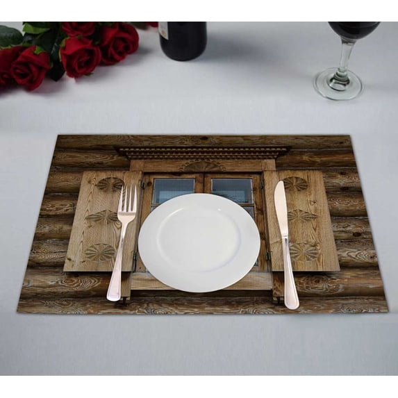 PKQWTM Windows Shutters Ed Wall Old Wooden House Kitchen Dining Table Mats Placemats Size 12x18 Inches, Set of 2 Pieces