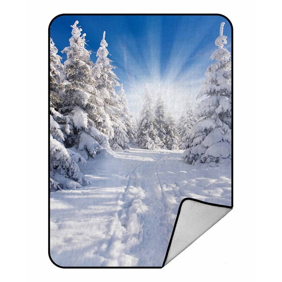 PKQWTM Winter Landscape Snowy Firs Blue Sky Sunlight Blanket Crystal Velvet Throw Bed Blanket 58x80 inches