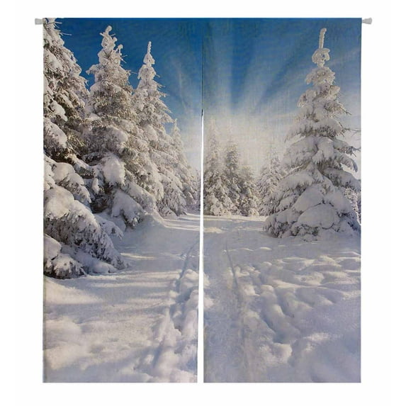 PKQWTM Winter Landscape Snowy Firs Blue Sky Sunlight Door Curtain Window Cover Home Decor Hanging Curtain Size 105x120 CM