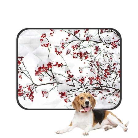 PKQWTM Winter Season Landscape Clusters of Red Rowan Berry under the Snow Pet Dog Cat Bed Pee Pads Mat Cushion Potty Dogs Blankets Crate Bed Kennel 20x24 inch