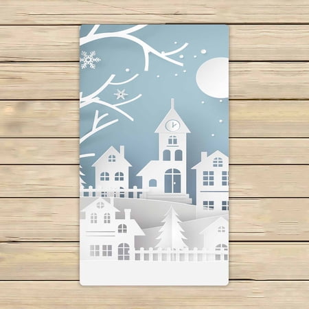PKQWTM Winter Snow Urban Countryside Landscape City Village full moon Microfiber Bath Towels Bathroom Body Shower Towel Size 16x28 Inches