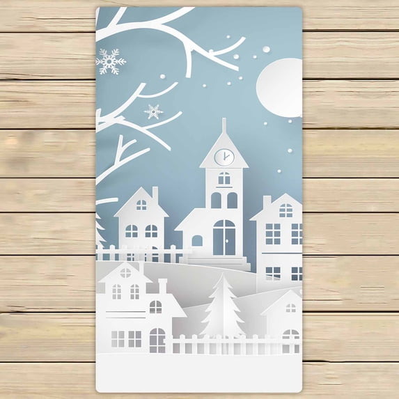 PKQWTM Winter Snow Urban Countryside Landscape City Village full moon Microfiber Bath Towels Bathroom Body Shower Towel Size 30x56 Inches