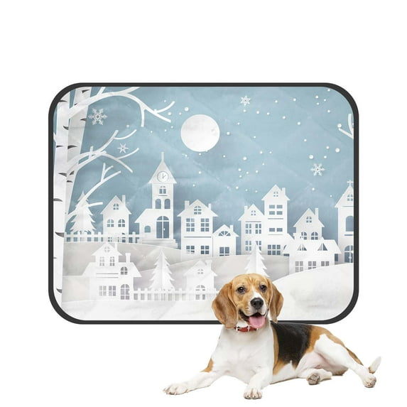 PKQWTM Winter Snow Urban Countryside Landscape City Village full moon Pet Dog Cat Bed Pee Pads Mat Cushion Potty Dogs Blankets Crate Bed Kennel 28x36 inch
