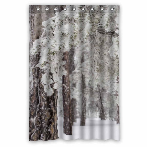 PKQWTM Winter forest with snow on trees WaterProof Polyester Fabric Shower Curtain Size 48x72 Inches
