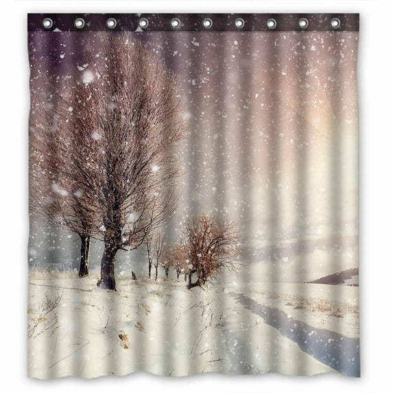 PKQWTM Winter landscape WaterProof Polyester Fabric Shower Curtain Size 66x72 Inches