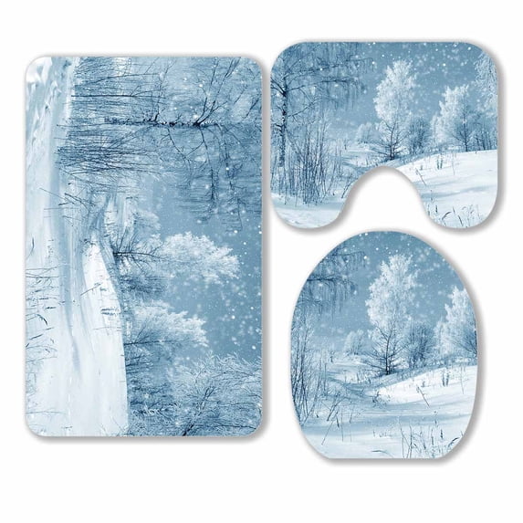 PKQWTM Winter nature scenery trees in park 3 Piece Bathroom Rugs Set Bath Rug Contour Mat and Toilet Lid Cover