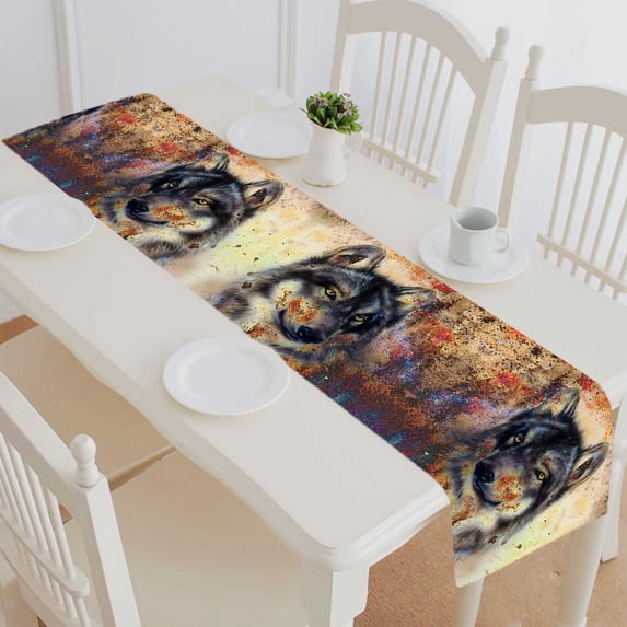 PKQWTM Wolf Painting Color Cotton and Linen Table Runner Kitchen Dining Room Supplies Size 14x72 Inch