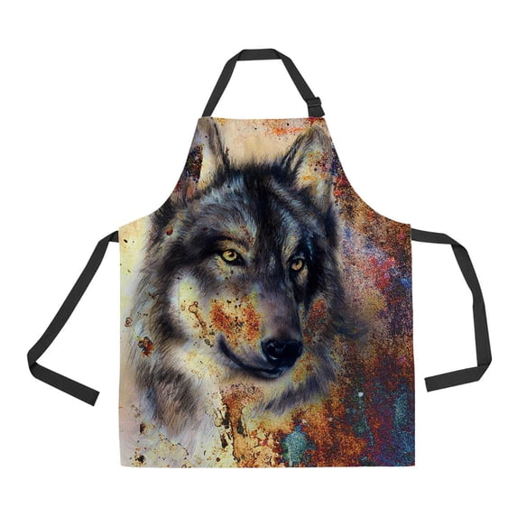 PKQWTM Wolf Painting Color Unisex Adjustable Bib Apron with Pockets for Commercial Restaurant and Home Kitchen Use