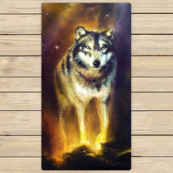 PKQWTM Wolf mighty cosmical wolf light oil painting canvas Microfiber Bath Towels Bathroom Body Shower Towel Size 30x56 Inches