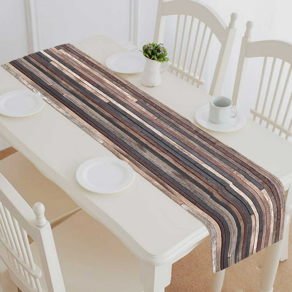 PKQWTM Wood Plank Wall Cotton and Linen Table Runner Kitchen Dining Room Supplies Size 16x72 Inch