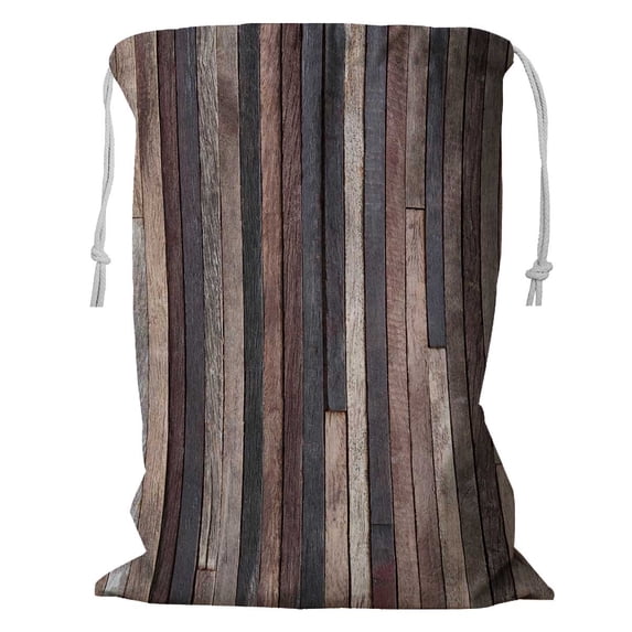 PKQWTM Wood Plank Wall Storage Basket Laundry Bag with Drawstring Size 18x24 Inch