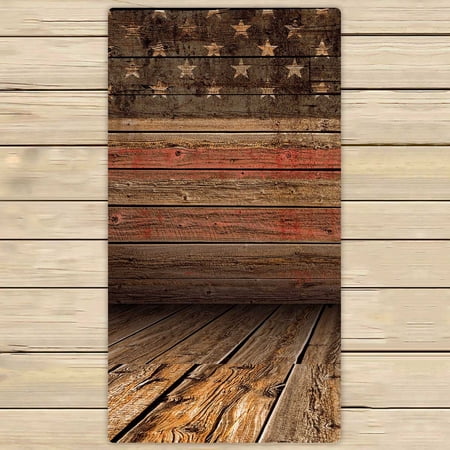 PKQWTM Wooden American Vintage Stage American Flag Microfiber Bath Towels Bathroom Body Shower Towel Size 30x56 Inches