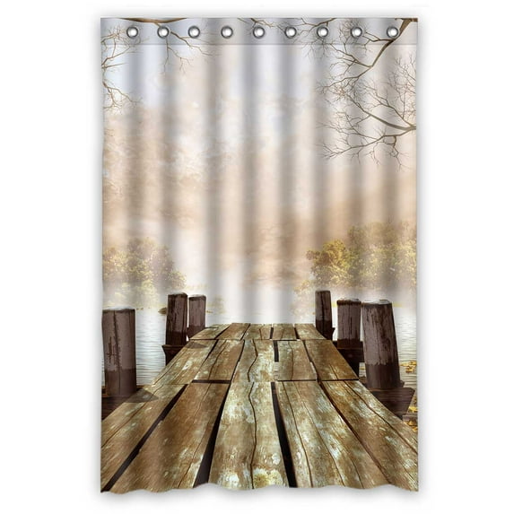 PKQWTM Wooden Dock With Leaves And Tree Branches WaterProof Polyester Fabric Shower Curtain Size 48x72 Inches