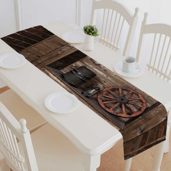 PKQWTM Wooden Hayloft Cotton and Linen Table Runner Kitchen Dining Room Supplies Size 16x72 Inch