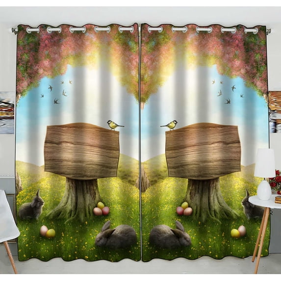 PKQWTM Wooden Sign In The Magic Spring Forest Practical heat insulation Shading Window Curtain Size 52(W) x 84(H) inches (Two Piece)