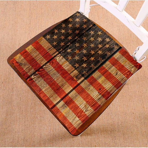 PKQWTM Wooden USA flag Chair Pads Chair Mat Seat Cushion Chair Cushion Floor Cushion Size 20x20 inches