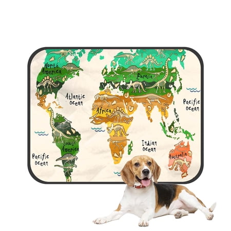 PKQWTM World Map Dinosaurs Pet Dog Cat Bed Pee Pads Mat Cushion Potty Dogsblankets Crate Bed Kennel 36x48 inch