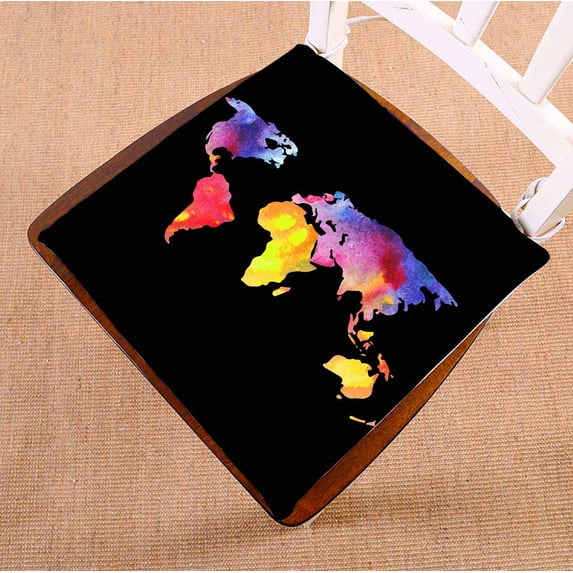 PKQWTM World map watercolors painted Chair Pads Chair Mat Seat Cushion Chair Cushion Floor Cushion Size 18x18 inches