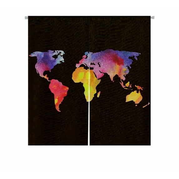 PKQWTM World map watercolors painted Door Curtain Window Cover Home Decor Hanging Curtain Size 85x90 CM
