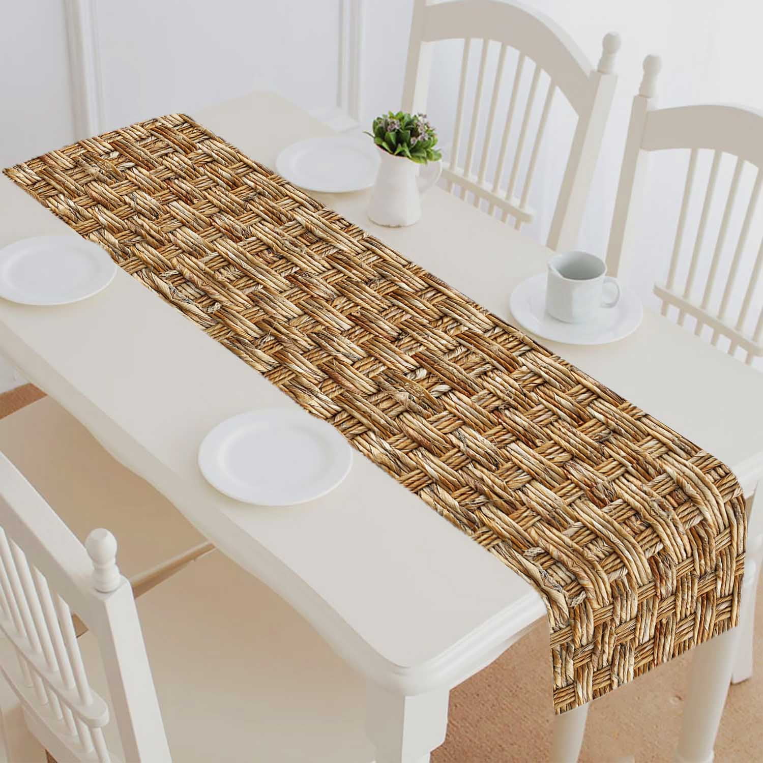 Fennco Styles Woven Cotton Table Runner - 16x72 Inches, Natural Color, Rustic Dashed Design For Dining & Events - View #11