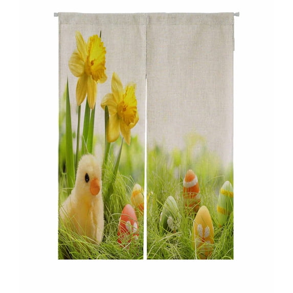 PKQWTM Yellow Easter Chick And Easter Eggs In A Field Door Curtain Window Cover Home Decor Hanging Curtain Size 85x120 CM