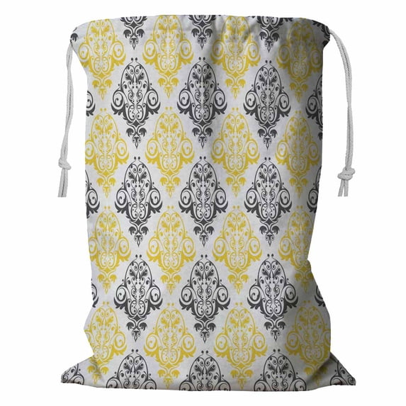 PKQWTM Yellow Gray White Damask Flower Storage Basket Laundry Bag with Drawstring Size 24x32 Inch