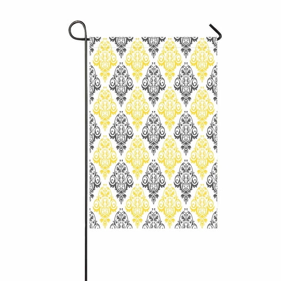 PKQWTM Yellow Gray White Damask Flower Yard Decor Home Garden Flag Size 28x40 Inches