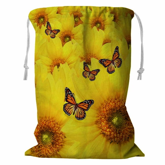 PKQWTM Yellow sunflowers Atop One Another Storage Basket Laundry Bag with Drawstring Size 24x32 Inch