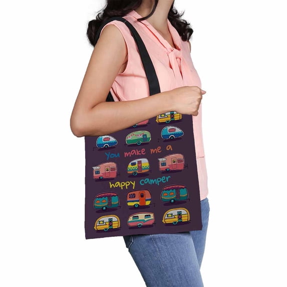 PKQWTM You make me happy camper card Happy Camper Card Canvas Shoulder Bags Handbags Tote Bags Shopping Bag