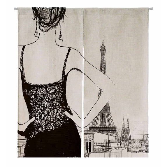 PKQWTM Young Woman Looking Over Paris Door Curtain Window Cover Home Decor Hanging Curtain Size 105x120 CM