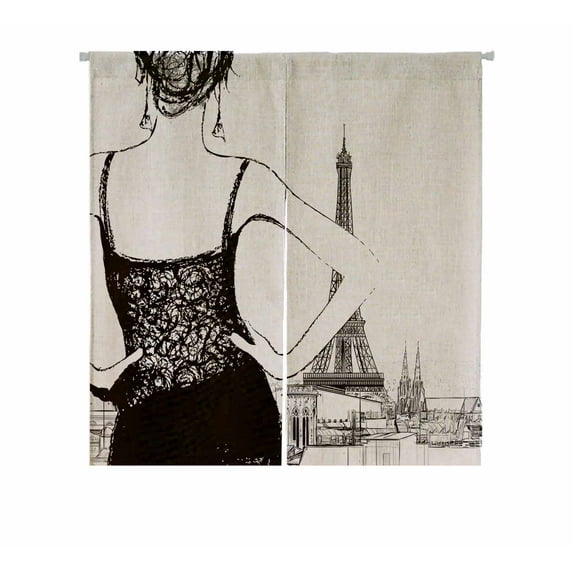 PKQWTM Young Woman Looking Over Paris Door Curtain Window Cover Home Decor Hanging Curtain Size 85x90 CM