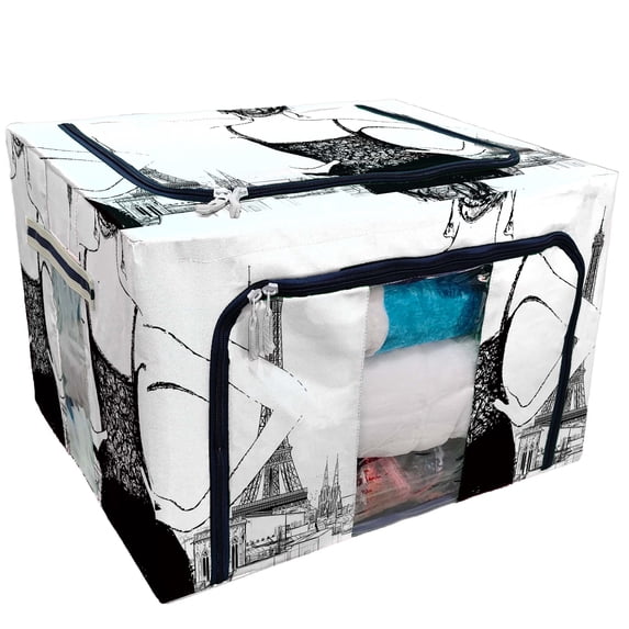PKQWTM Young Woman Looking Over Paris Storage Bag Clear Window Storage Bins Boxes Large Capacity Foldable Stackable Organizer With Steel Metal Frame For Bedding,Clothes,Closets, Bedrooms