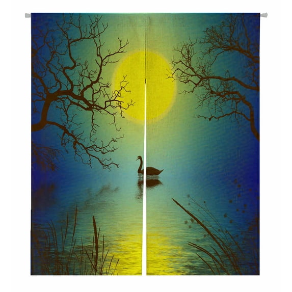 PKQWTM beautiful landscape lone swan on the lake Door Curtain Window Cover Home Decor Hanging Curtain Size 105x120 CM