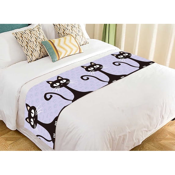 PKQWTM black cat funny fishes paws Bed Runner Bedroom Bedding Decor Bedding Scarf Size 20x95 inches