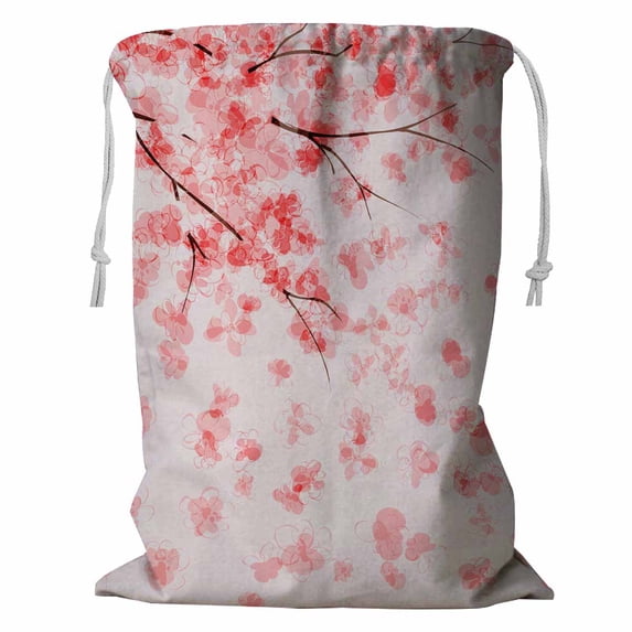 PKQWTM blooming Japanese cherry tree Storage Basket Laundry Bag with Drawstring Size 24x32 Inch