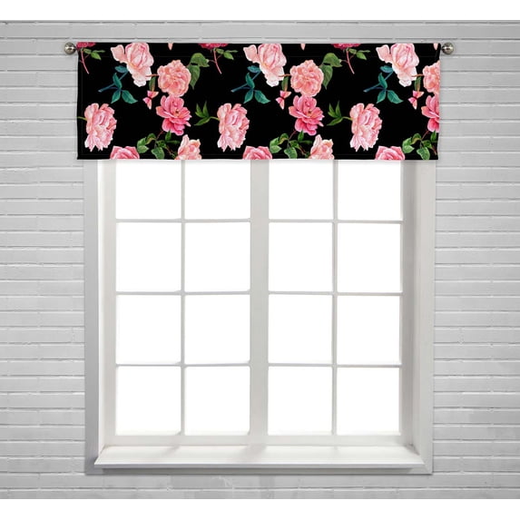 PKQWTM blooming red pink roses camellias peonies butterflies Window Curtain Valance Rod Pocket 54x18 inch